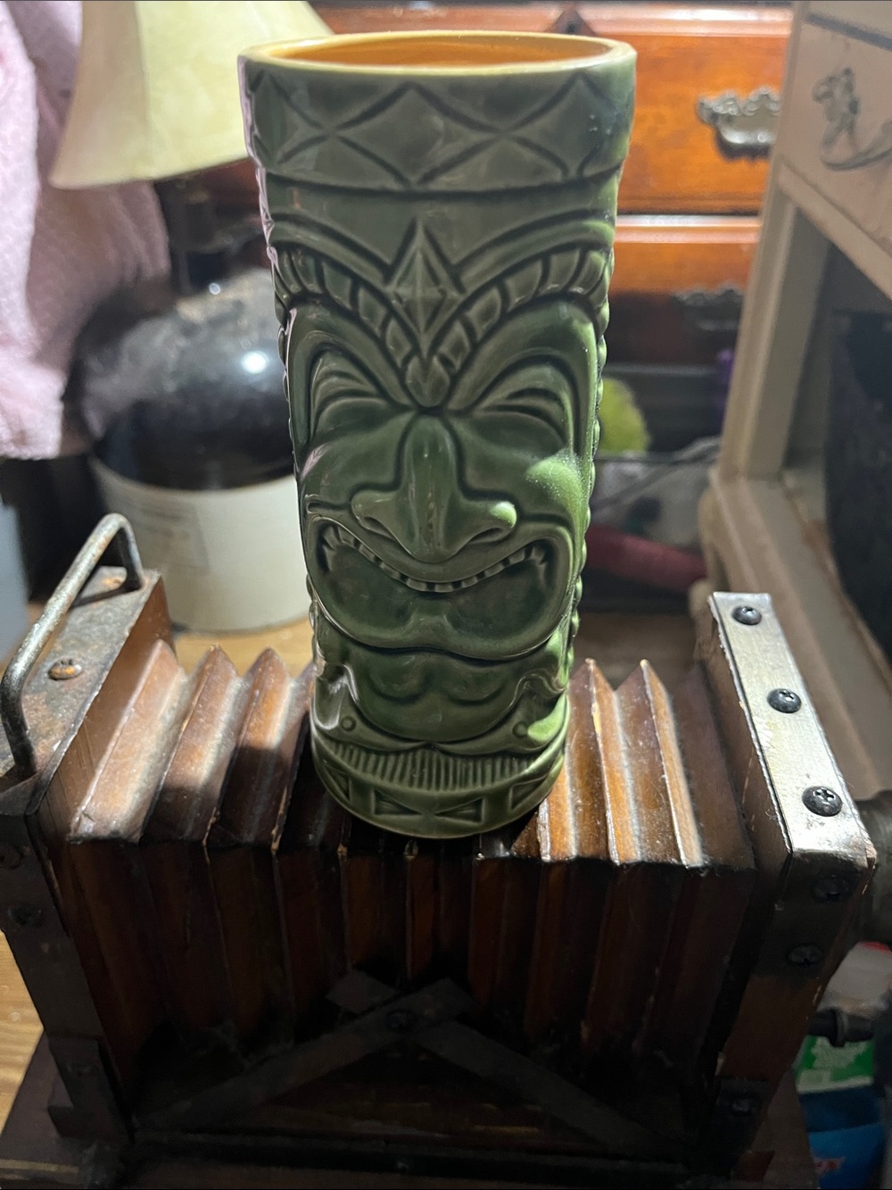 Tropical Green Ceramic Tiki Tumbler or Vase - Decorative Home Accent